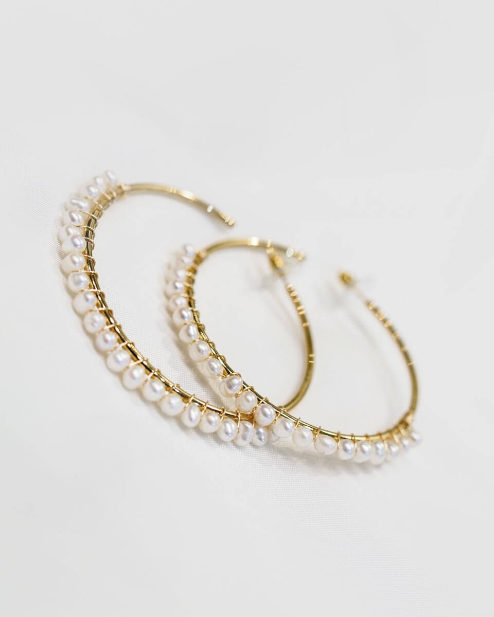 Tiny White Pearl C-Shape Hoop Studs - Image 3